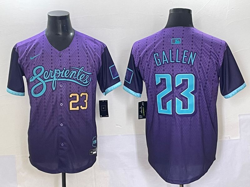 Men 2025 Arizona Diamondback 23 Gallen Purple Joint Name Nike MLB Jersey style 3